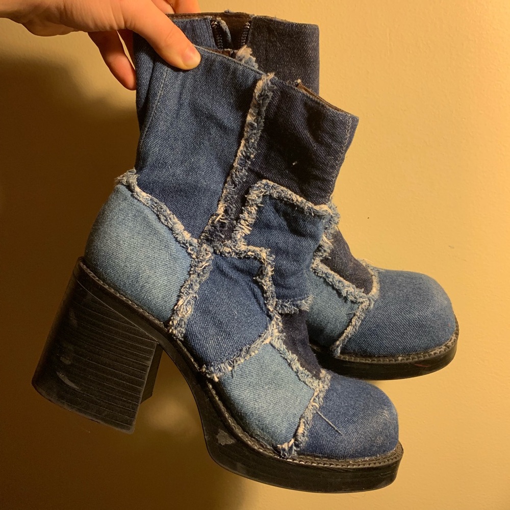 RAMPAGE PATCHWORK DENIM BOOTS